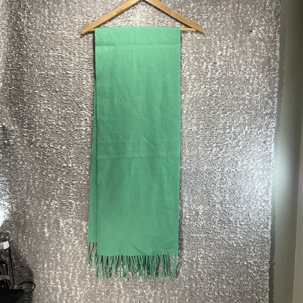 Alashan Merino Cashmere Scarf Green Fringe Soft Knit Wrap 11"X64" Preppy